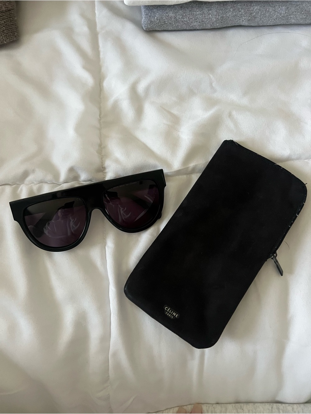 Celine Black Sunglasses with Black Suede Zip Case
